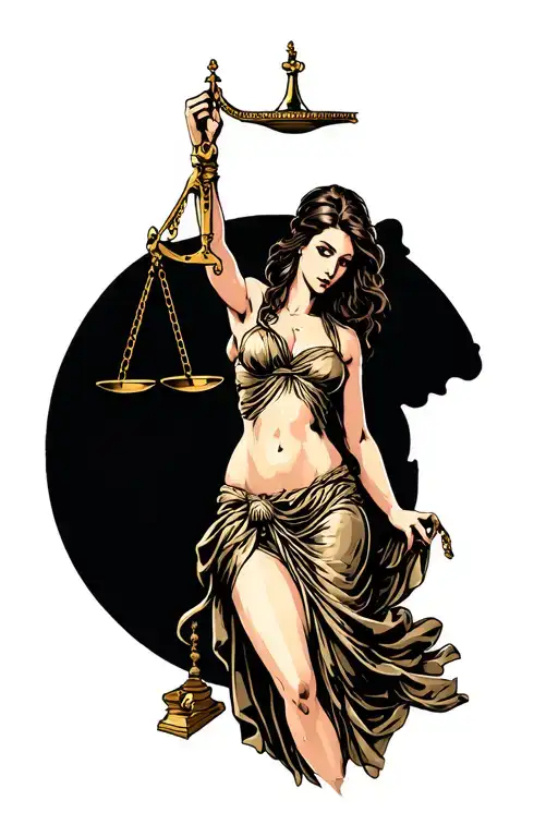 Stading Sexy Lady Of Justice Holding Scales Of Justice In One Hand