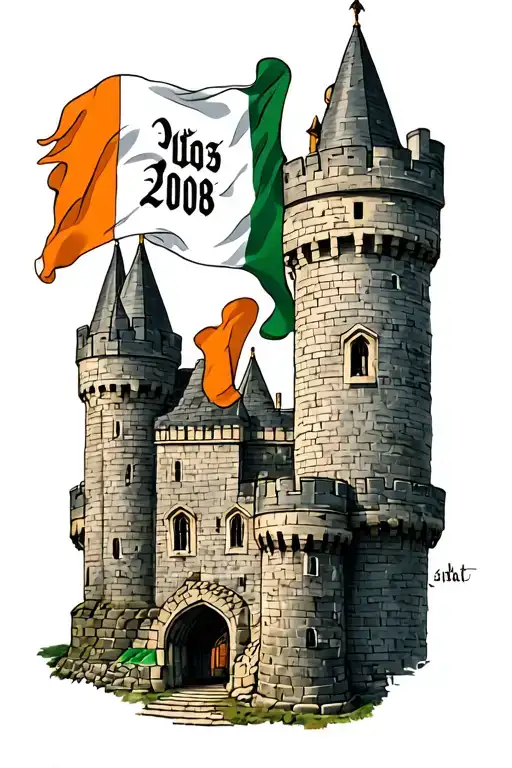 A Castle With Irish Flag With The Number 2008