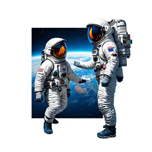 Father And Son Astronaut Looking At Earth