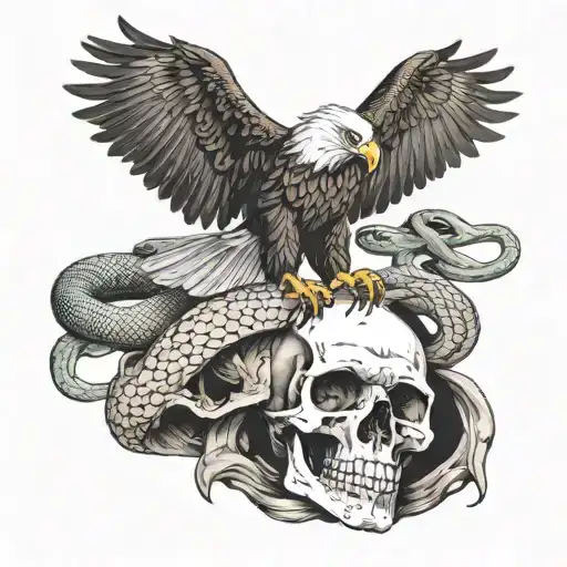 Eagle On Top Of A Skull Fighting A Snake