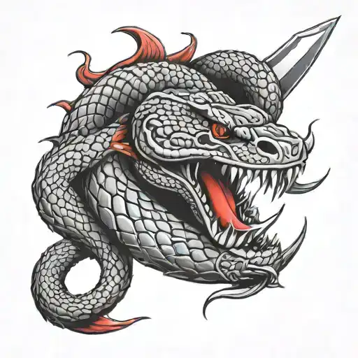 Black Knife With Red Snake Coiled