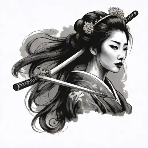 Pretty Geisha Holding A Katana