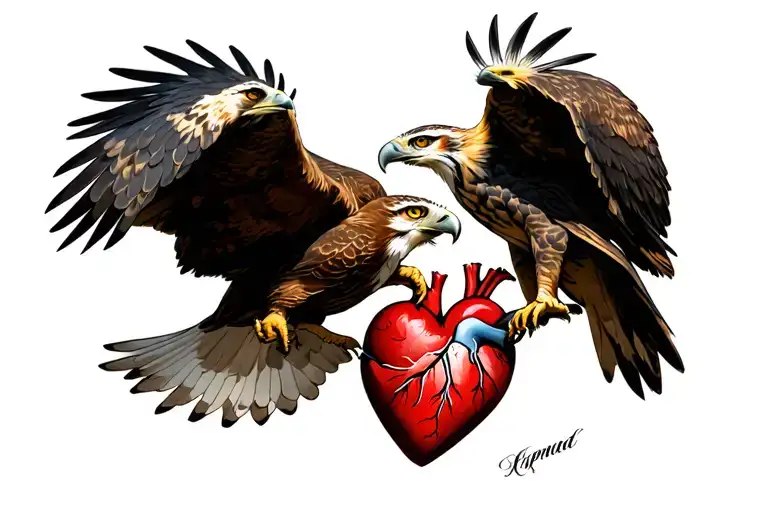 Eagle And Owl Fighting Over A Human Heart
