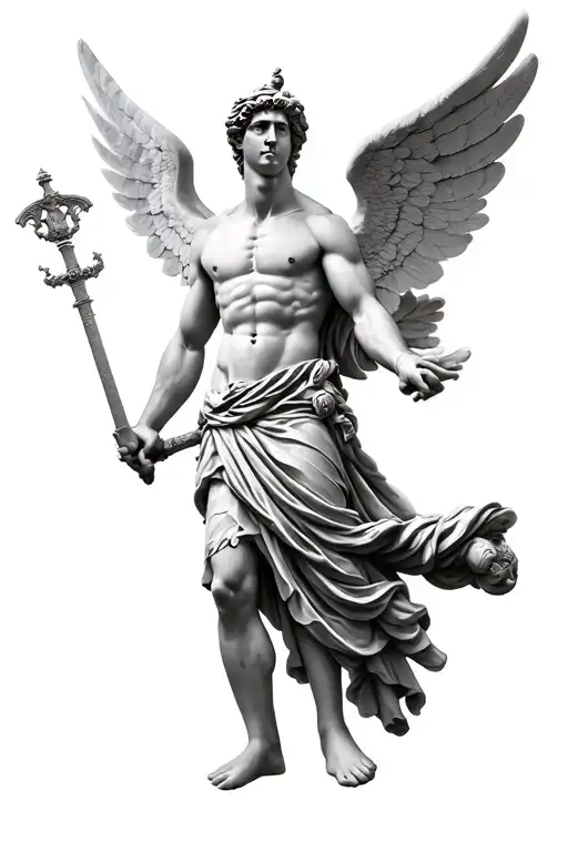 Greek Statue Warrior With Wings Spread And Realistic Eye In