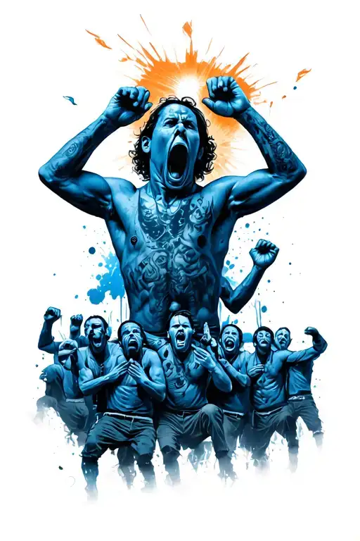 A Group Of Hooligans In Blue Chanting