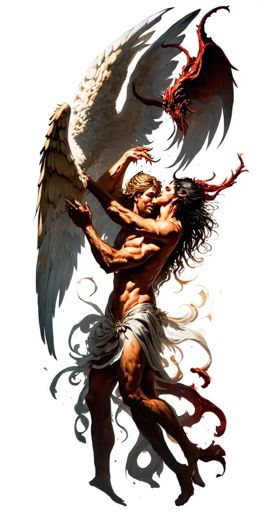 Demon And Angel Fighting Each Other