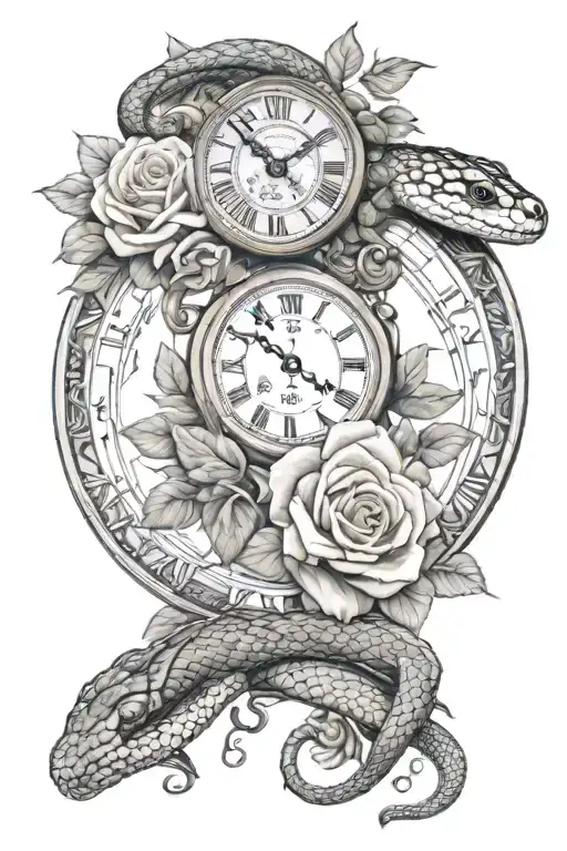 Roses A Snake And A Roman Clock Face