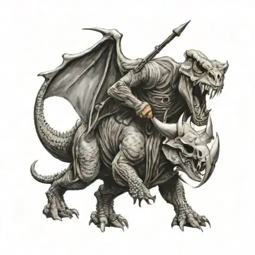 Grim Reaper Holding A Scythe Riding A Triceratops Riding