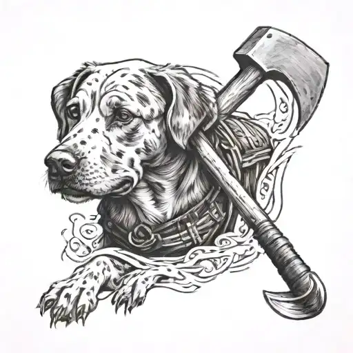 Dog Carrying An Axe