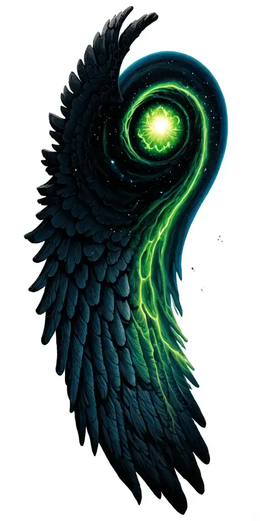 Wing Spread World 2 Rocks A Spiral Black Hole Alien Beings Green Face