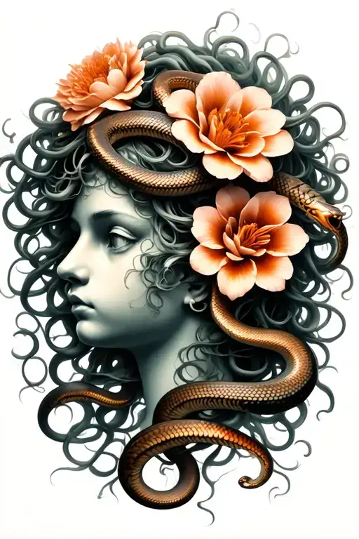 Medusa Head With Snakes And Flowers