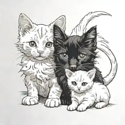 Black And White Kitten And White Dog Together