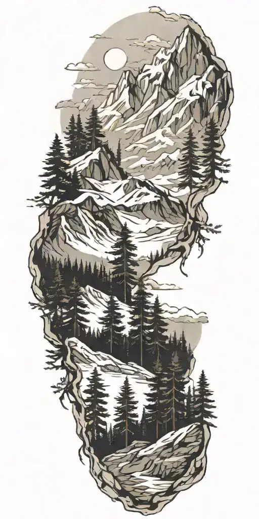 Pine Trees And Mountains