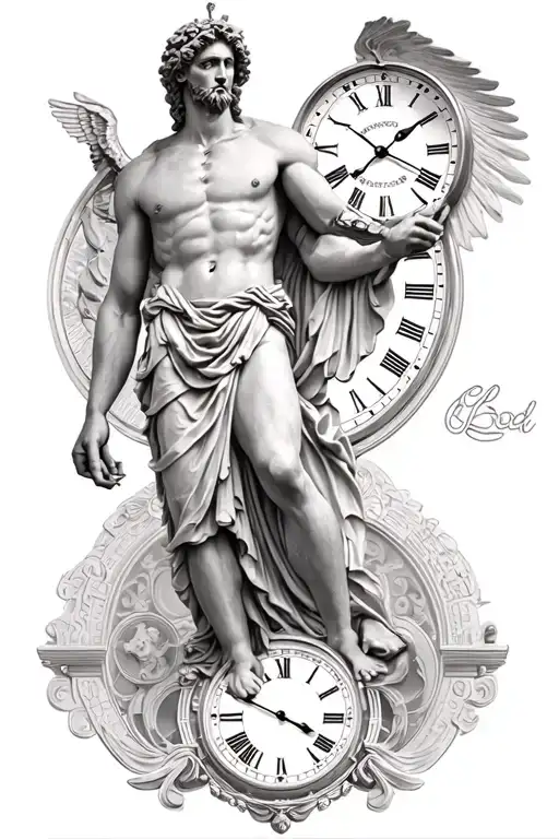 God Chronos With Clock In The Background