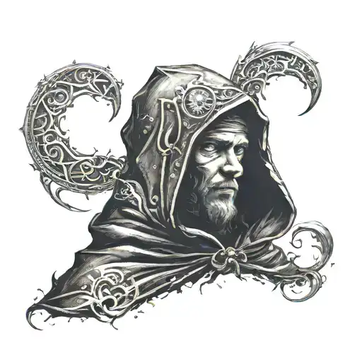 Medieval Dark Hood Filled With Nebula Inside