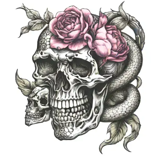 Snake And Peonies & Skulls