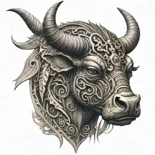 Biomechanical Polynesian Mythical Bull Tattoo Feral Look