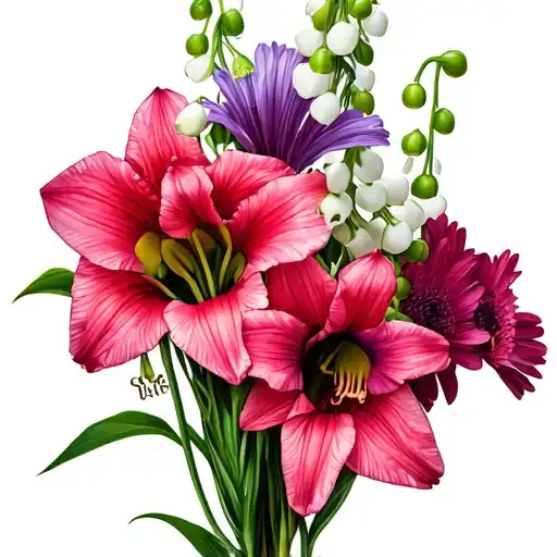 Hawthorn Lily Of Valley Gladiola Aster Bouquet