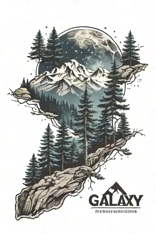Galaxy With Pine Trees And Mountains