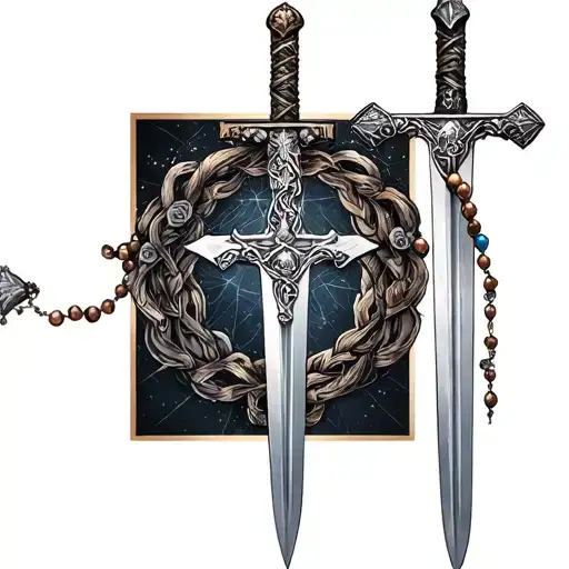 Sword With Rosary Intertwined
