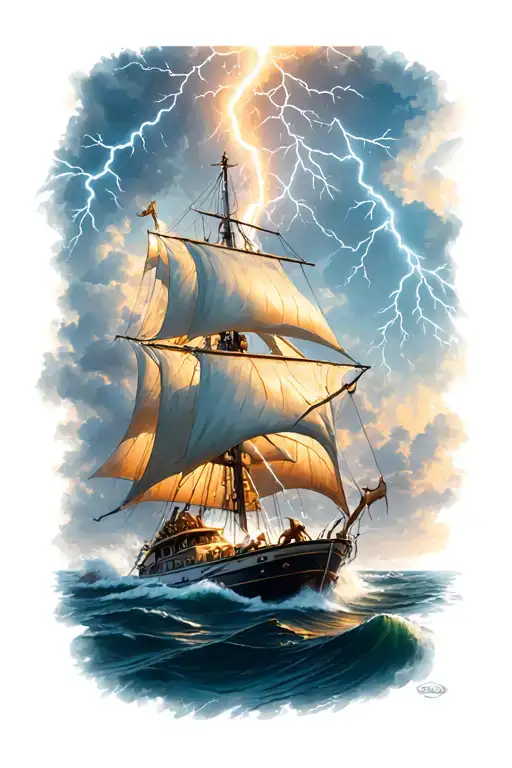 Zeus Throwing A Lightning Bolt At A Sailboat