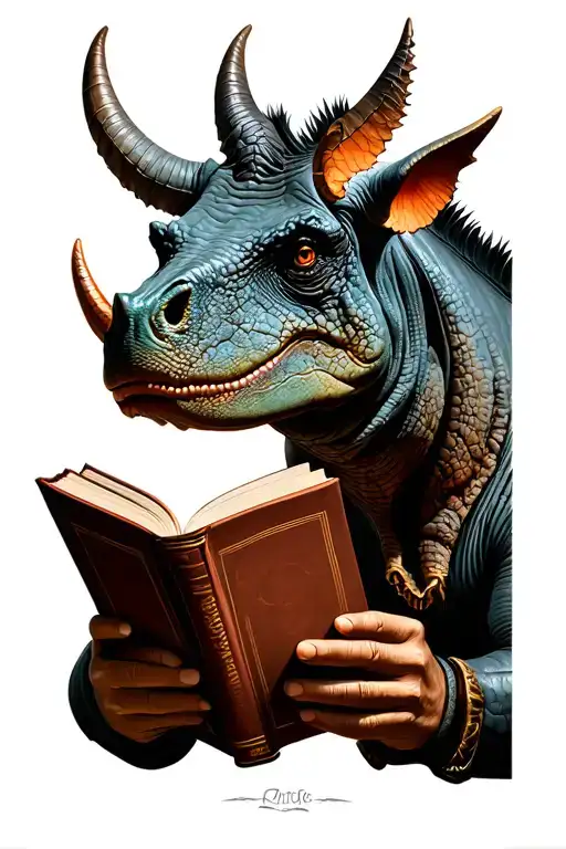 Triceratops Head Profile Holding A Book