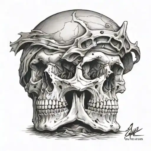 In The Upper Part A Angle And At The Bottom A Huge Skull From Front Side