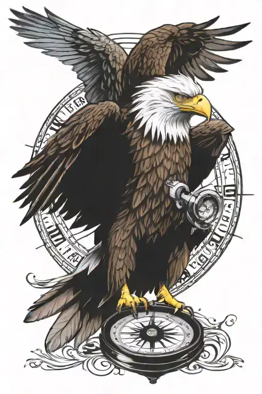 Aggressive Eagle Flying Head On Holding A Compass Rose