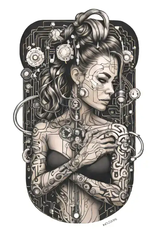 Fitness Muscled Women With Technology Circuits Merging