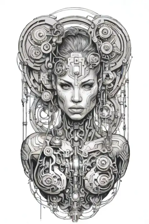 Fitness Muscled Women With Technology Circuits Merging