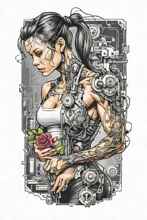 Fitness Muscled Women With Technology Code Merging