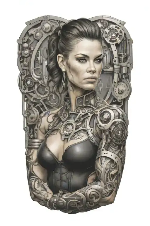 Fitness Muscled Women With Technology Code Merging