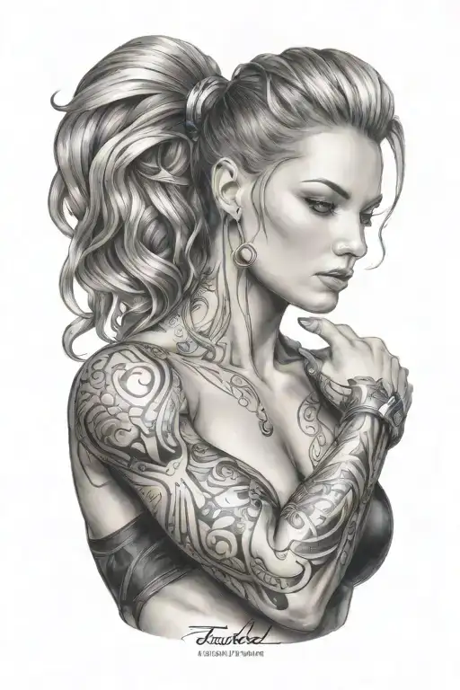 Bodybuilding Muscled Women With Technology Circuits Merging