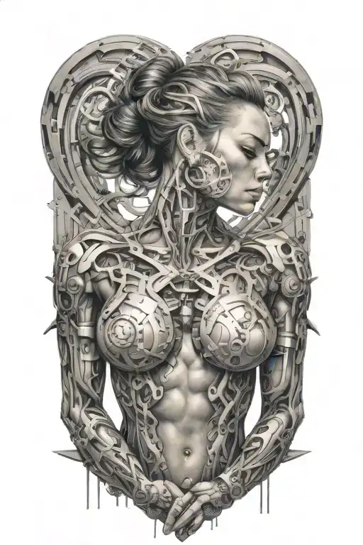 Bodybuilding Muscled Women With Technology Circuits Merging