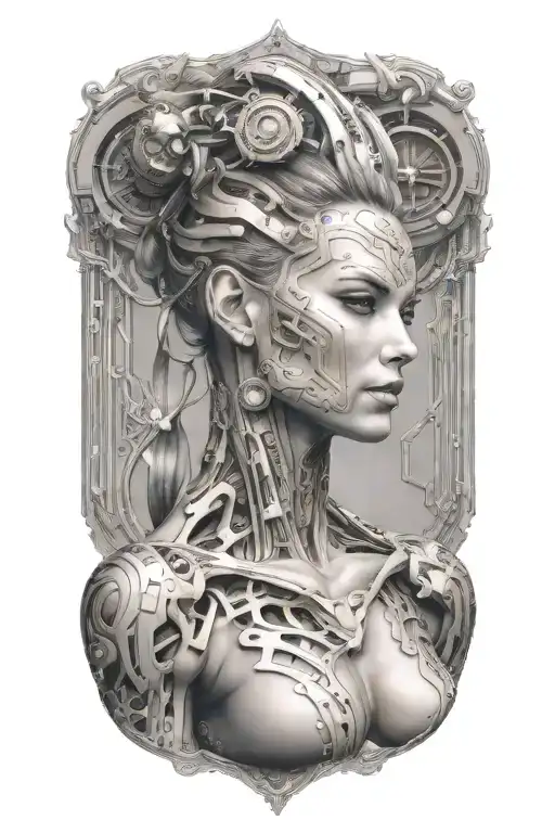 Bodybuilding Muscled Women With Technology Circuits Merging