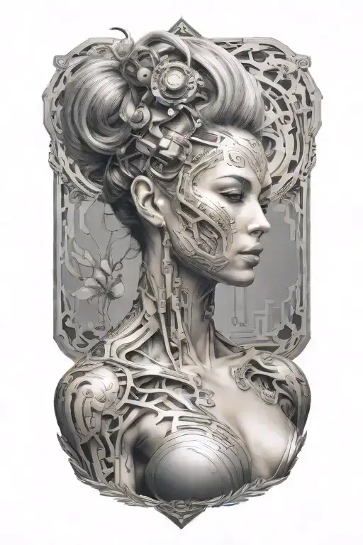 Bodybuilding Muscled Body Women With Technology Circuits Merging