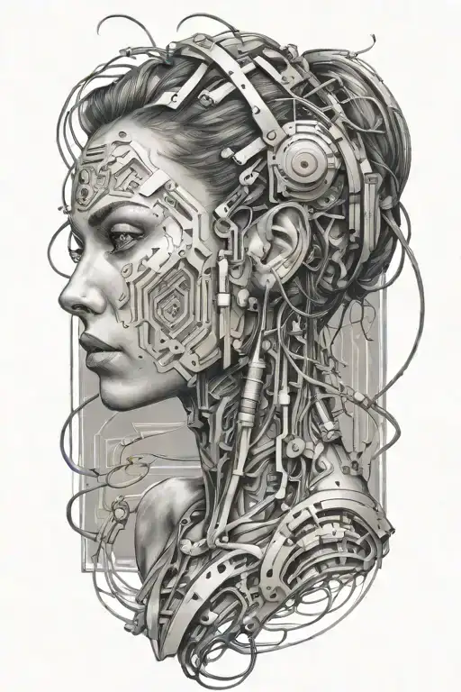 Bodybuilding Shreded Girl With Technology Circuits Merging