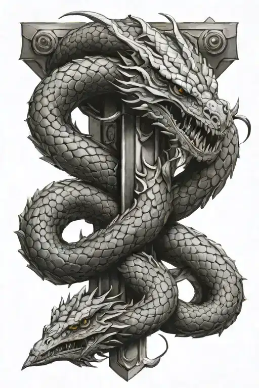 Hydra Wrapping Around Sword Intertwined