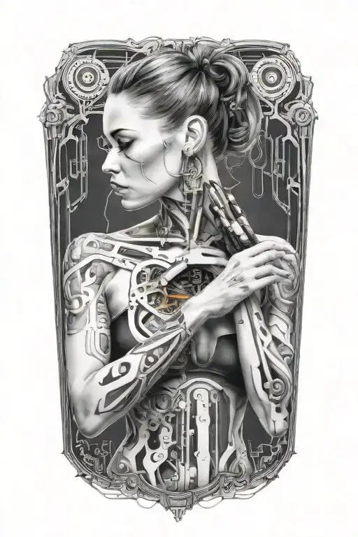 Combine Bodybuilding Women Posing With Technology Circuits