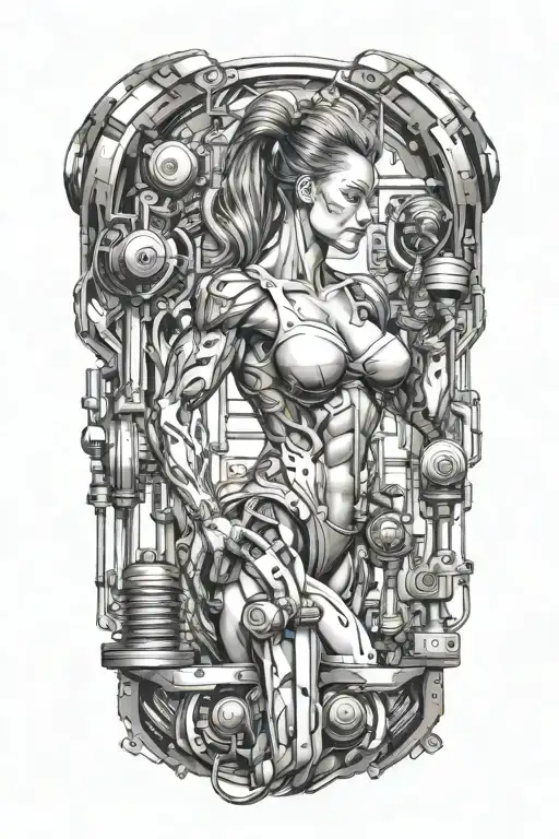 Combine Bodybuilding Women With Dumbell With Technology Circuits