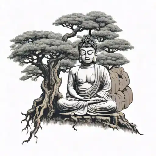 Buddha Sitting Under A Bonsai Tree