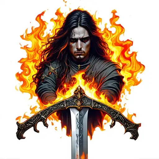 Spiritual Sacred Rebel With A Sword On Fire