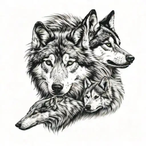 Wolf With Husky By His Side