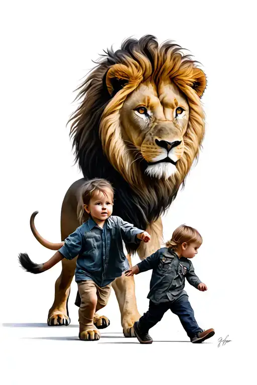 Lion And The Child Walking With Him