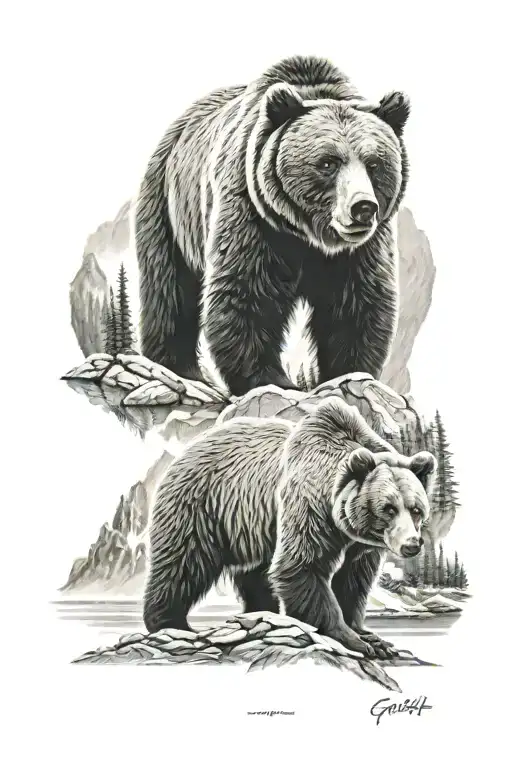 Grizzly Bear With Face Scars Moraine Lake In The Background