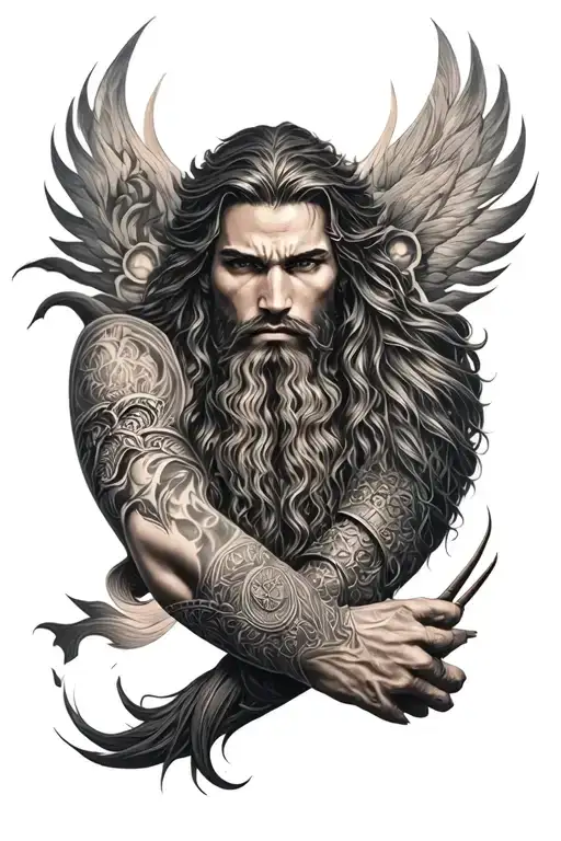 Full Arm Sleeve Tattoo With Norse Mythology