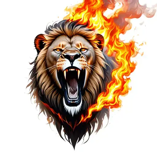 Lion Head Roaring Fierce Breathing Fire With Red Eyes
