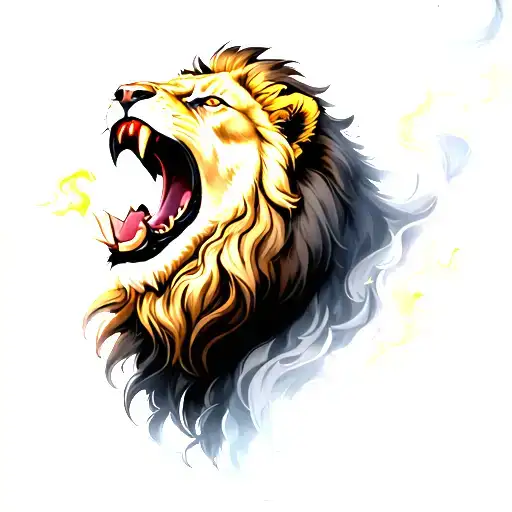 Lion Head Roaring Fierce Breathing Fire With Red Eyes