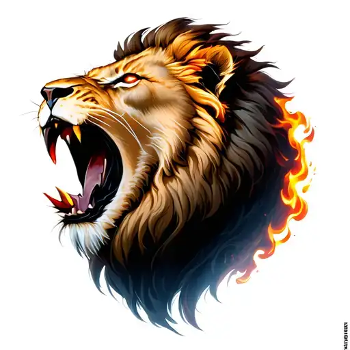 Lion Head Roaring Fierce Breathing Fire With Red Eyes