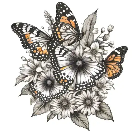 African Daisies Growing With Pearl-spotted Emperor Butterflies